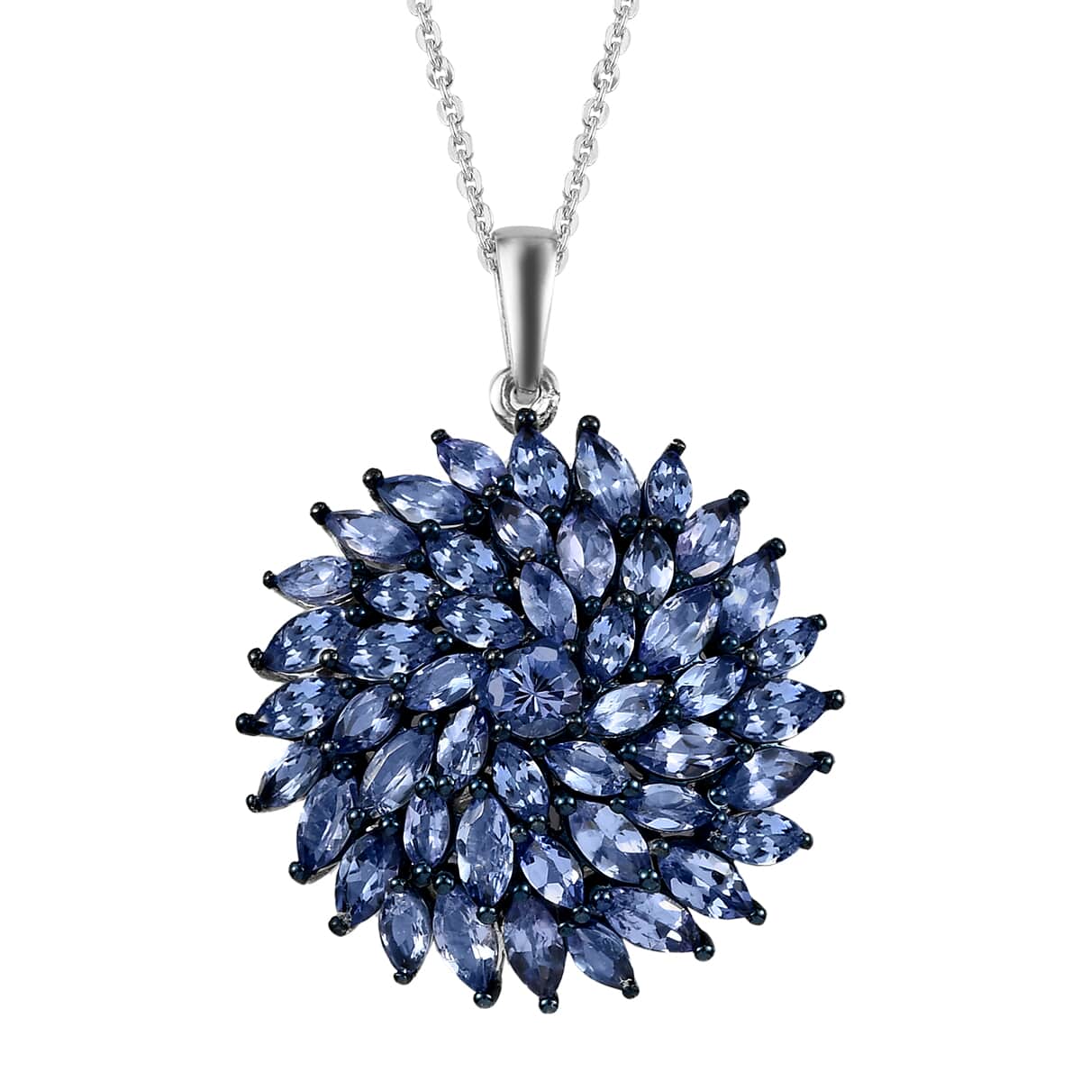 Tanzanite Floral Spray Pendant Necklace 20 Inches in Platinum Over Sterling Silver 5.56 ctw image number 0