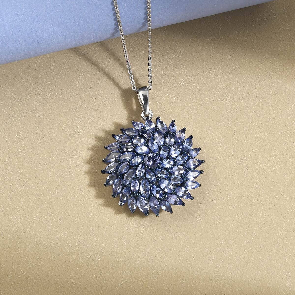 Tanzanite Floral Spray Pendant Necklace 20 Inches in Platinum Over Sterling Silver 5.56 ctw image number 1