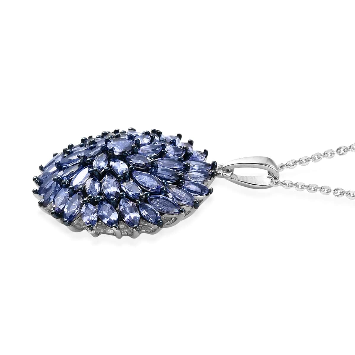 Tanzanite Floral Spray Pendant Necklace 20 Inches in Platinum Over Sterling Silver 5.56 ctw image number 3