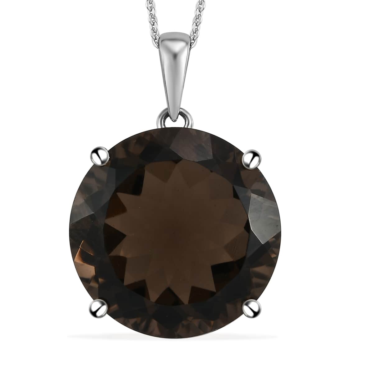 Brazilian Smoky Quartz Solitaire Pendant Necklace 20 Inches in Platinum Over Sterling Silver 7.15 Grams 24.25 ctw image number 0