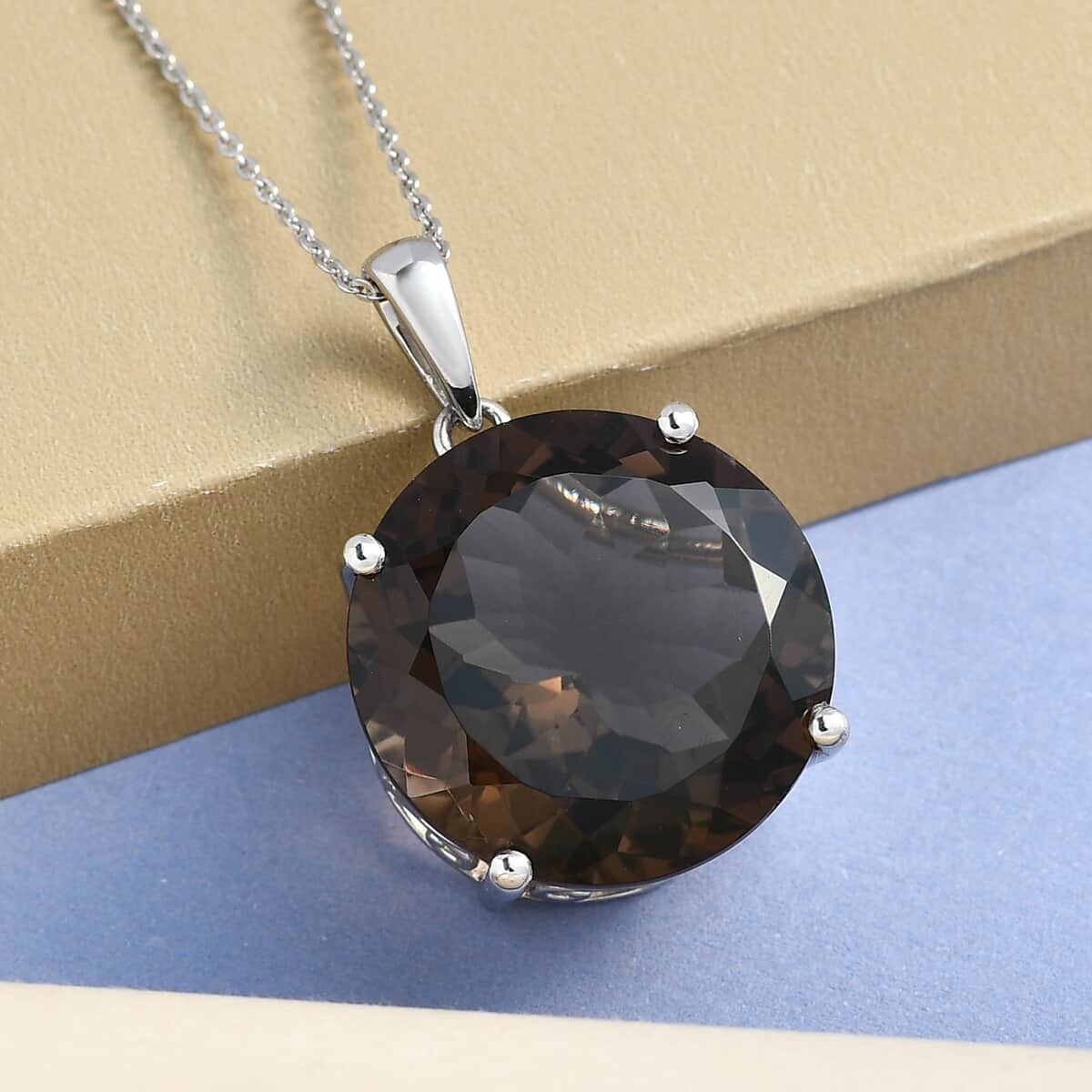 Brazilian Smoky Quartz Solitaire Pendant Necklace 20 Inches in Platinum Over Sterling Silver 7.15 Grams 24.25 ctw image number 1
