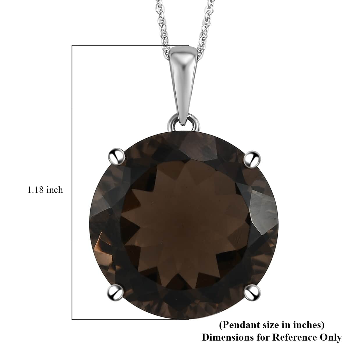 Brazilian Smoky Quartz Solitaire Pendant Necklace 20 Inches in Platinum Over Sterling Silver 7.15 Grams 24.25 ctw image number 6