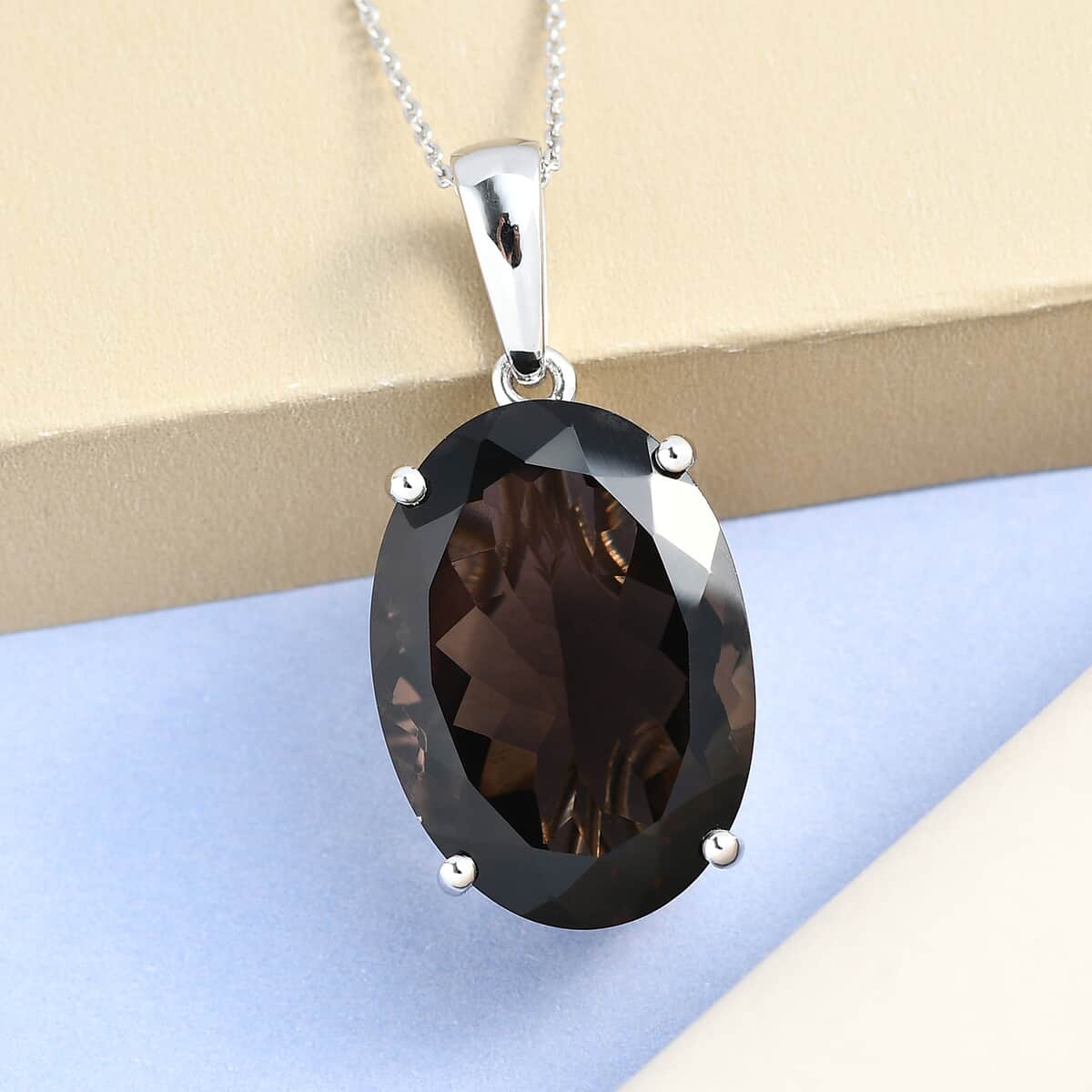 Brazilian Smoky Quartz Solitaire Pendant Necklace 20 Inches in Platinum Over Sterling Silver 28.50 ctw image number 1