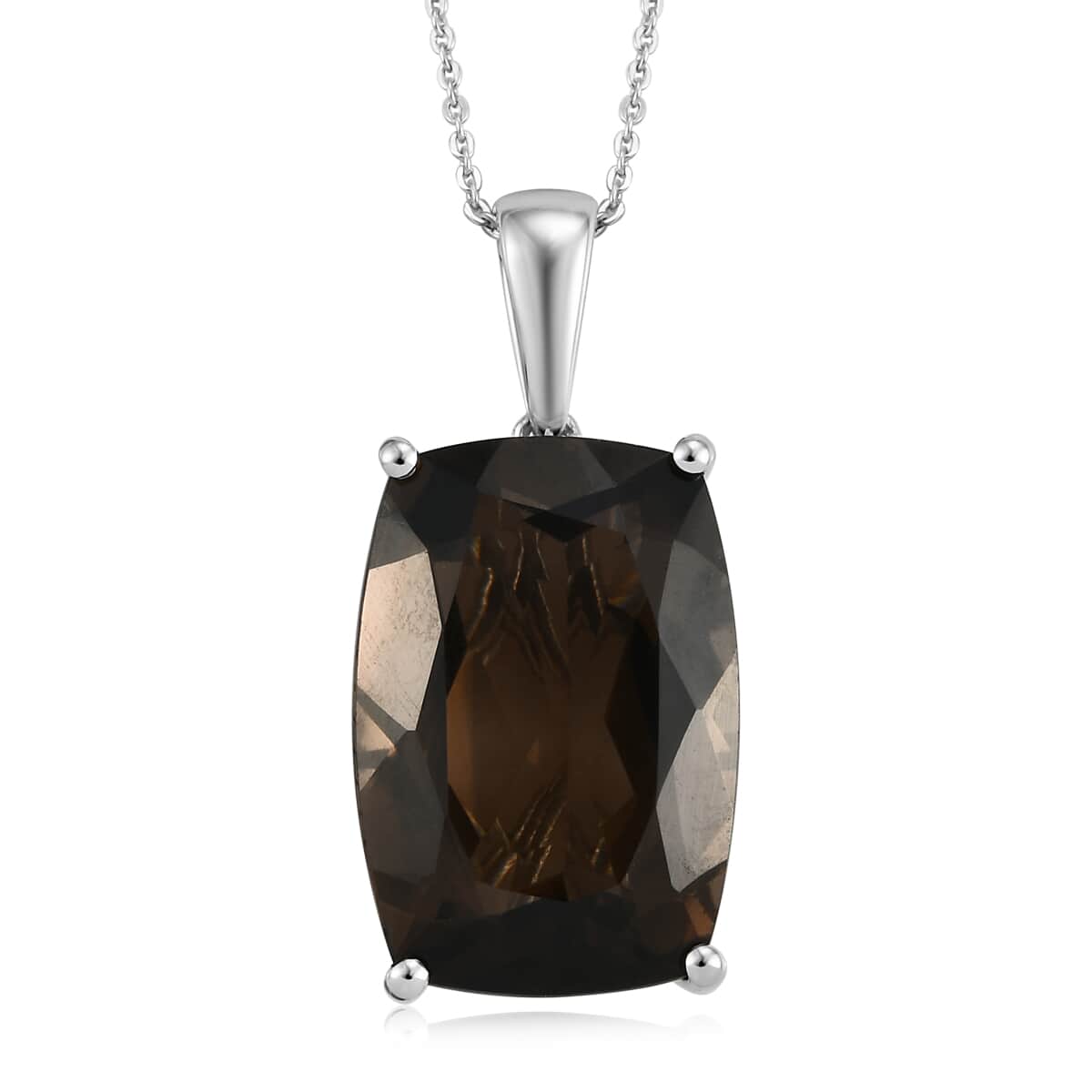 Brazilian Smoky Quartz Solitaire Pendant Necklace 20 Inches in Platinum Over Sterling Silver 24.25 ctw image number 0