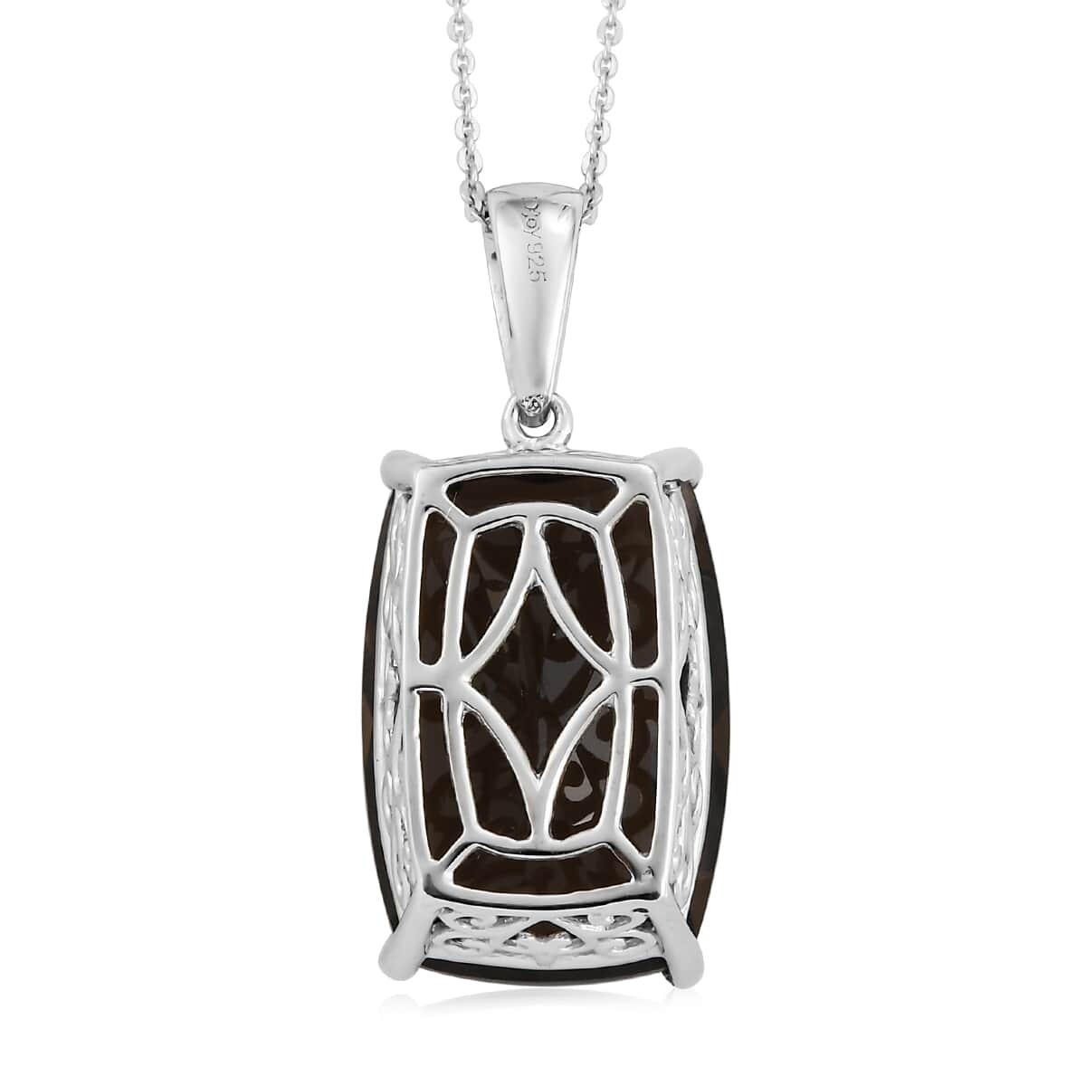 Brazilian Smoky Quartz Solitaire Pendant Necklace 20 Inches in Platinum Over Sterling Silver 24.25 ctw image number 4