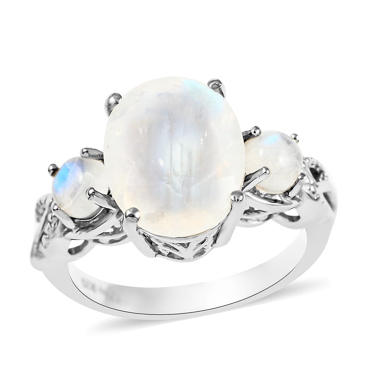 Moon Glow Moonstone Ring (Size 5.0) and Pendant Necklace 20 Inches in Platinum Over Sterling Silver 7.75 Grams 7.70 ctw