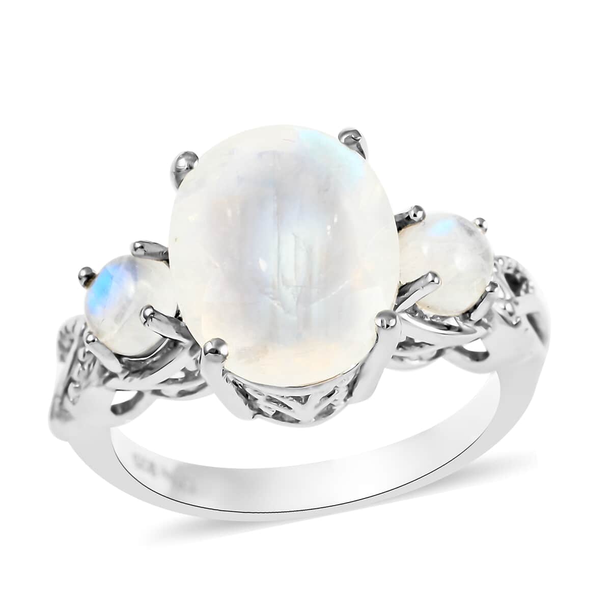 Moon Glow Moonstone Ring and Pendant Necklace 20 Inches in Platinum Over Sterling Silver 7.75 Grams 7.70 ctw image number 2