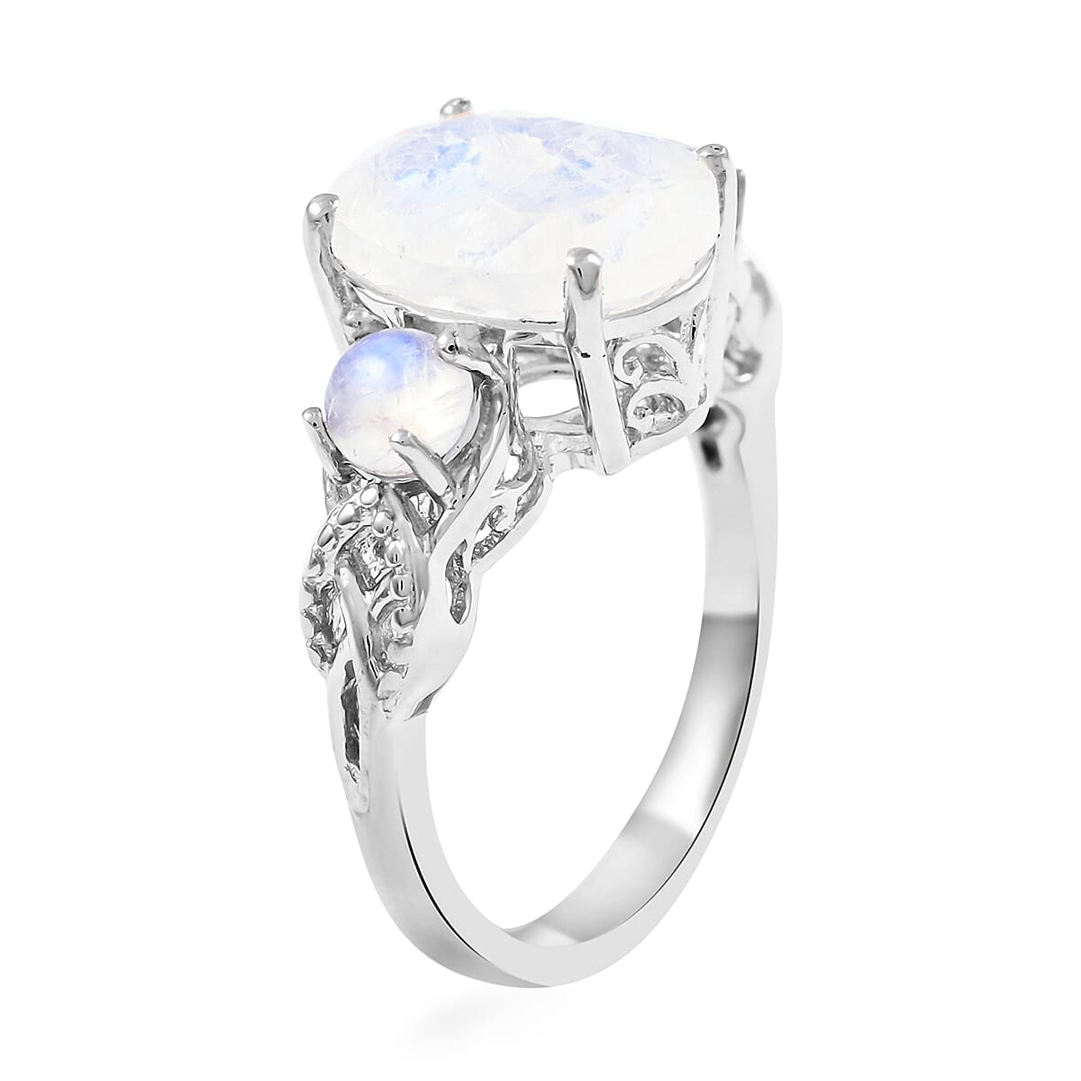 Moon Glow Moonstone Ring (Size 5.0) and Pendant Necklace 20 Inches in Platinum Over Sterling Silver 7.75 Grams 7.70 ctw