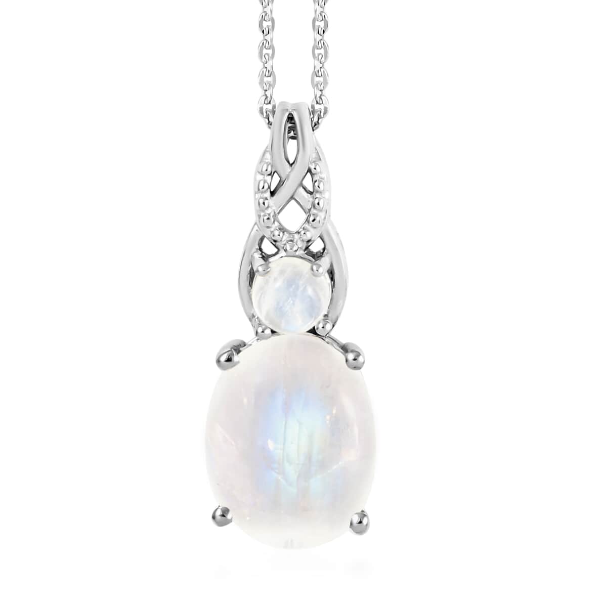 Moon Glow Moonstone Ring and Pendant Necklace 20 Inches in Platinum Over Sterling Silver 7.75 Grams 7.70 ctw image number 4