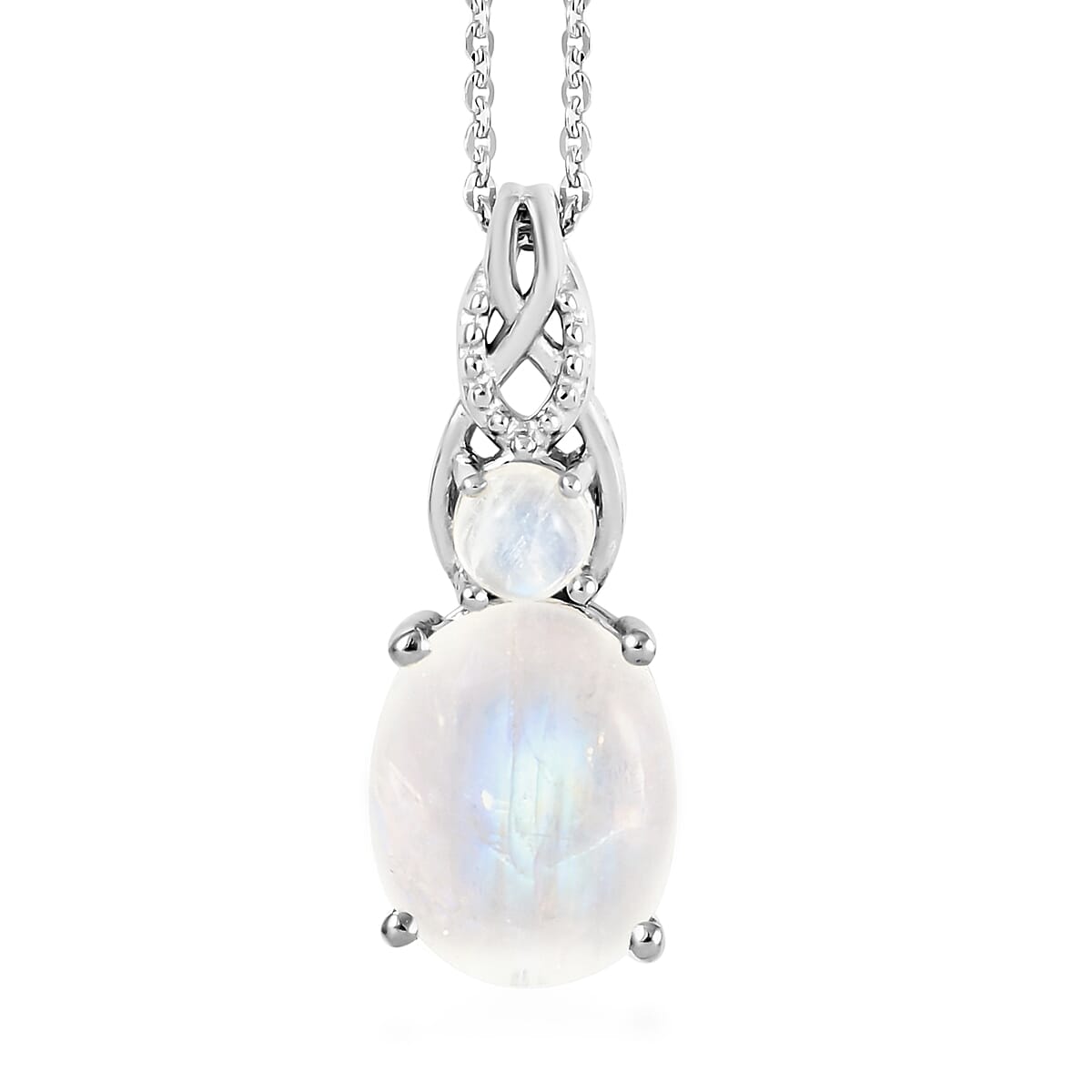 Moon Glow Moonstone Ring (Size 10.0) and Pendant Necklace 20 Inches in Platinum Over Sterling Silver 7.75 Grams 7.70 ctw image number 4
