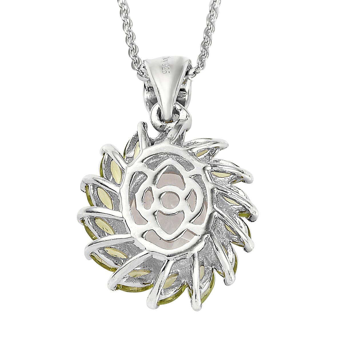 Premium Rainbow Moonstone and Peridot Cocktail Pendant Necklace 20 Inches in Platinum Over Sterling Silver 3.85 ctw image number 4