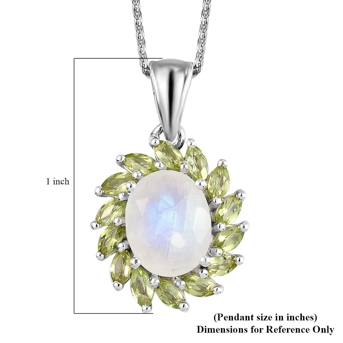 Premium Rainbow Moonstone and Peridot Cocktail Pendant Necklace 20 Inches in Platinum Over Sterling Silver 3.85 ctw image number 5