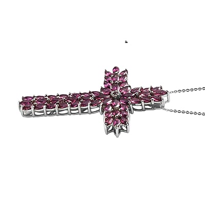 Orissa Rhodolite Garnet Cross Pendant Necklace 20 Inches in Platinum Over Sterling Silver 9.60 ctw