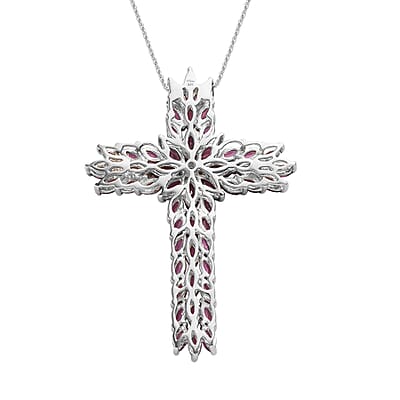 Orissa Rhodolite Garnet Cross Pendant Necklace 20 Inches in Platinum Over Sterling Silver 9.60 ctw