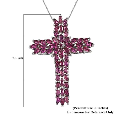 Orissa Rhodolite Garnet Cross Pendant Necklace 20 Inches in Platinum Over Sterling Silver 9.60 ctw
