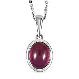 African Ruby 5.00 ctw Pendant Necklace (20 Inches) in Platinum Over Sterling Silver