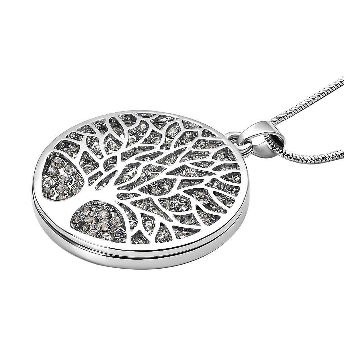 Austrian Crystal Tree of Life Pendant Necklace 29 Inches in Silvertone image number 2
