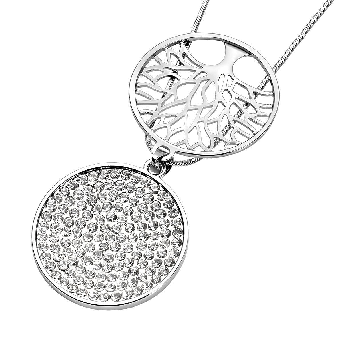Austrian Crystal Tree of Life Pendant Necklace 29 Inches in Silvertone image number 4