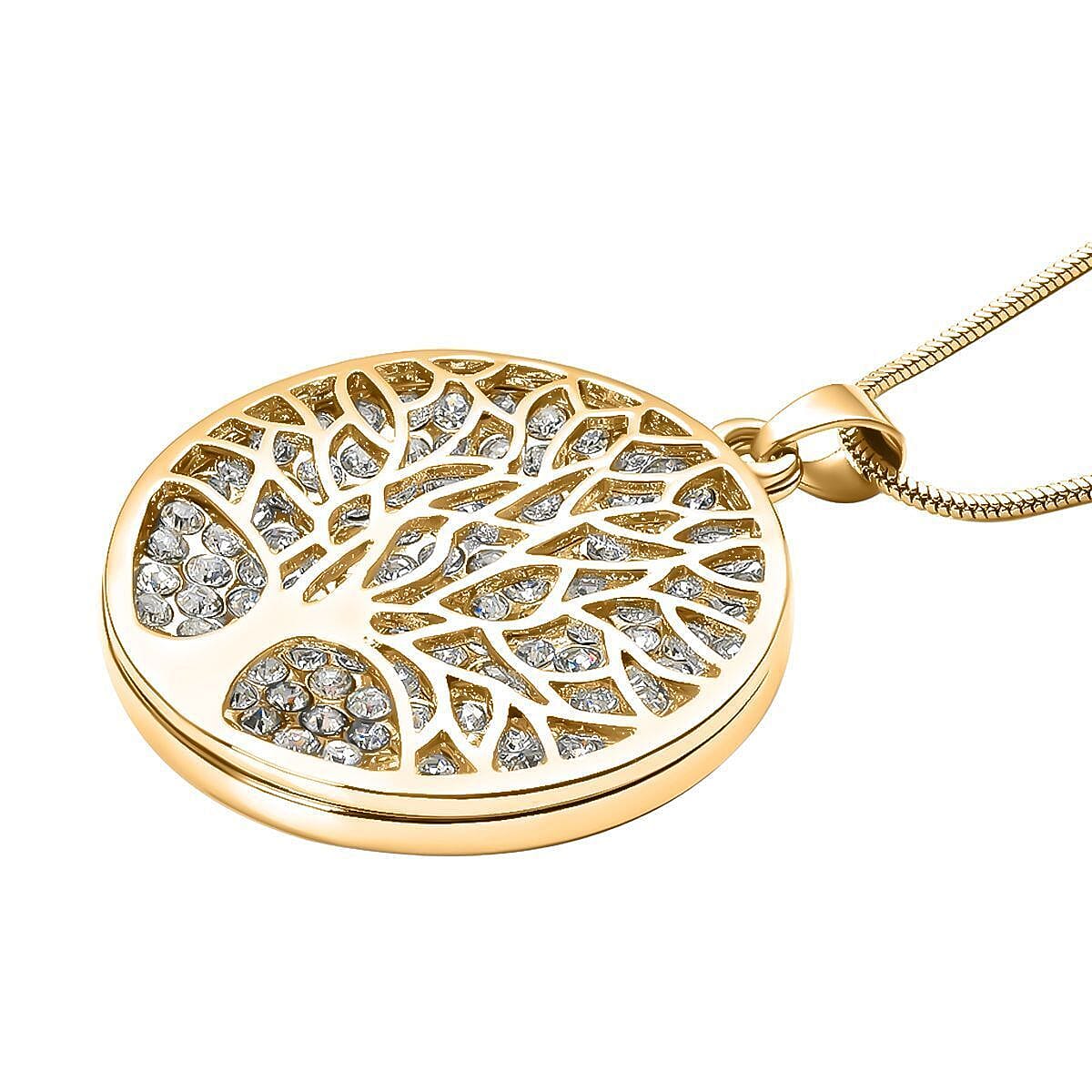 Austrian Crystal Tree of Life Pendant Necklace 29 Inches in Goldtone image number 2