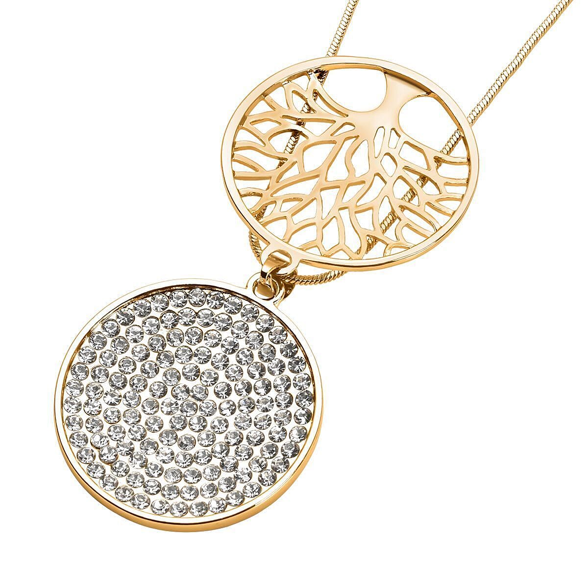 Austrian Crystal Tree of Life Pendant Necklace 29 Inches in Goldtone image number 4
