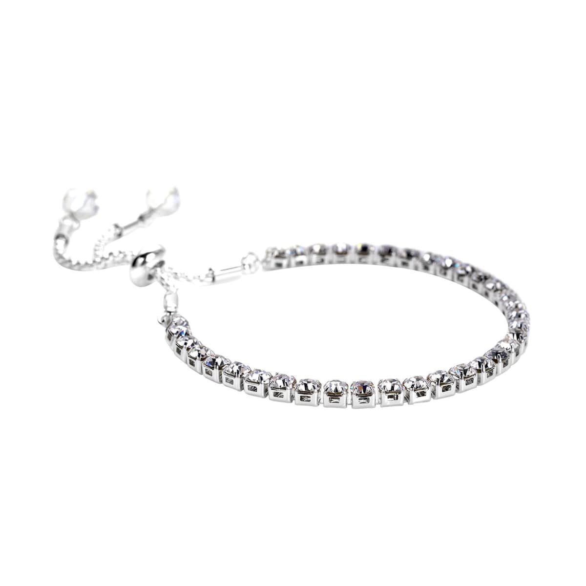 White Austrian Crystal and Glass Beaded Tennis Bracelet (6-9In) and Necklace 18-26 Inches in Silvertone image number 4