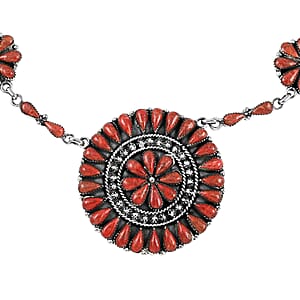 Santa Fe Style Coral Flower Inspired Dangle Earrings and Statement Necklace 18 Inches in Sterling Silver