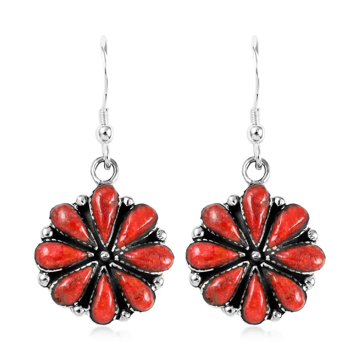 Santa Fe Style Coral Flower Inspired Dangle Earrings and Statement Necklace 18 Inches in Sterling Silver image number 4