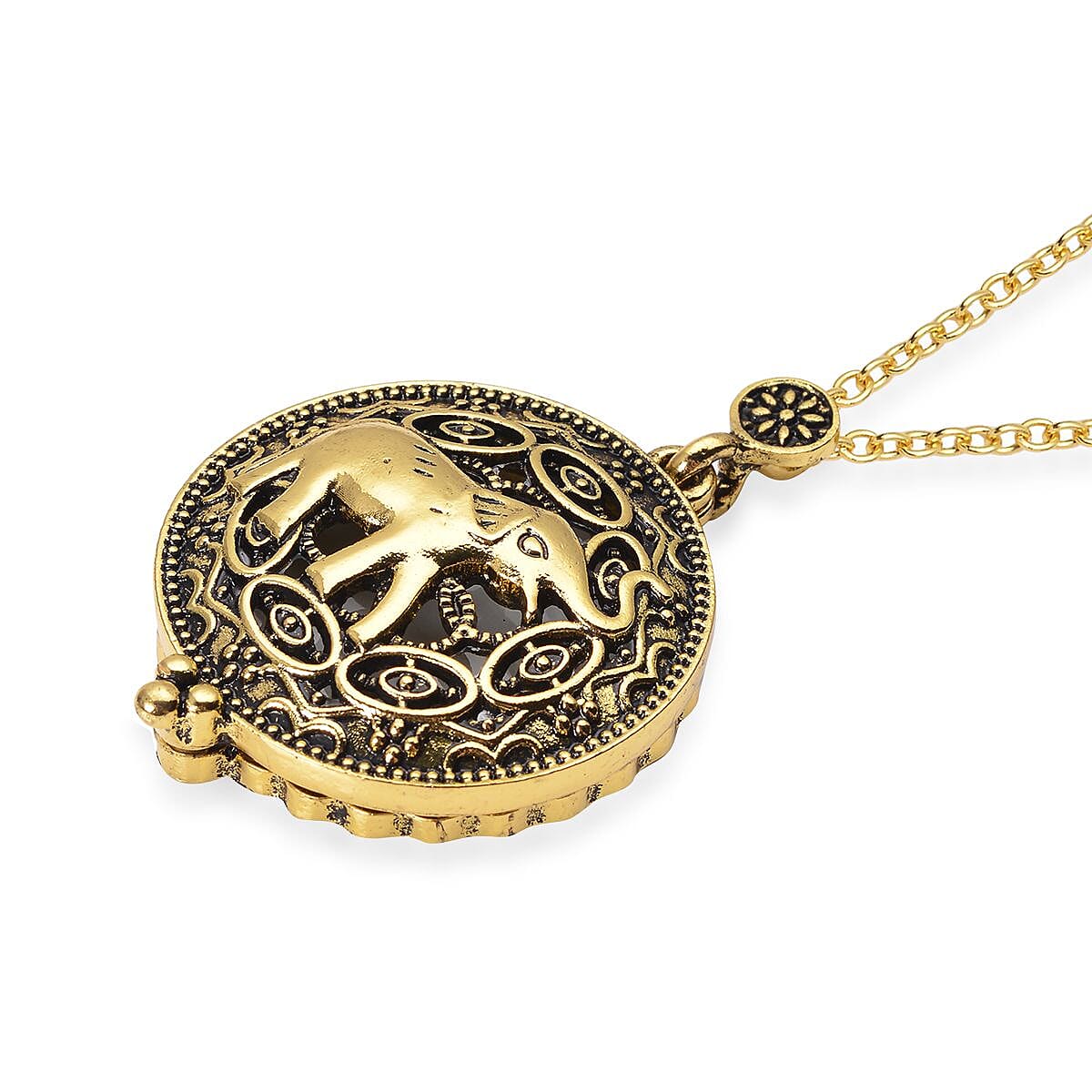 Elephant Inspired Magnifying Glass Pendant Necklace 28-30 Inches in Goldtone image number 3