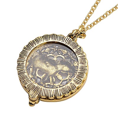 Elephant Inspired Magnifying Glass Pendant Necklace 28-30 Inches in Goldtone