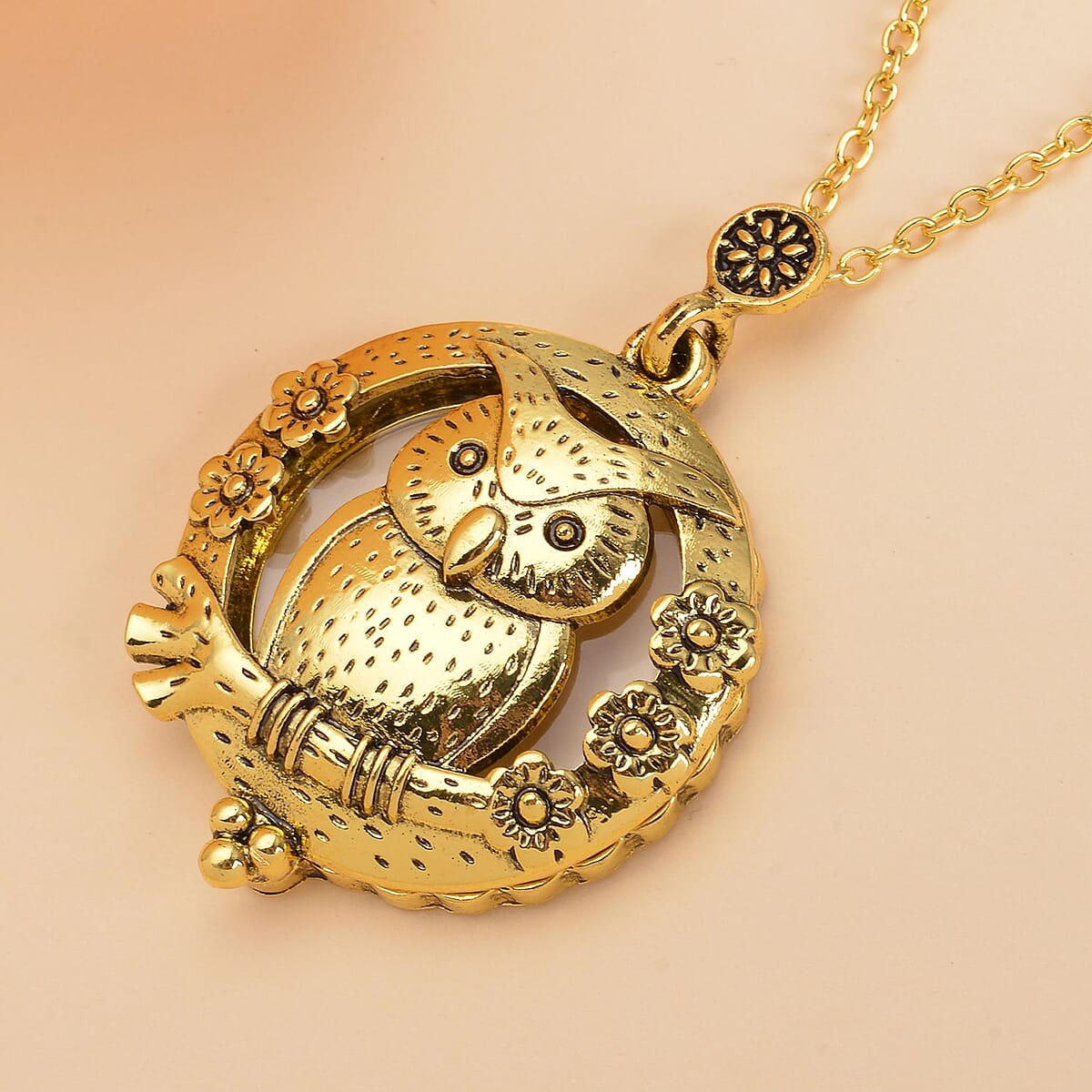 Owl Inspired Magnifying Glass Pendant Necklace 28-30 Inches in Goldtone image number 1