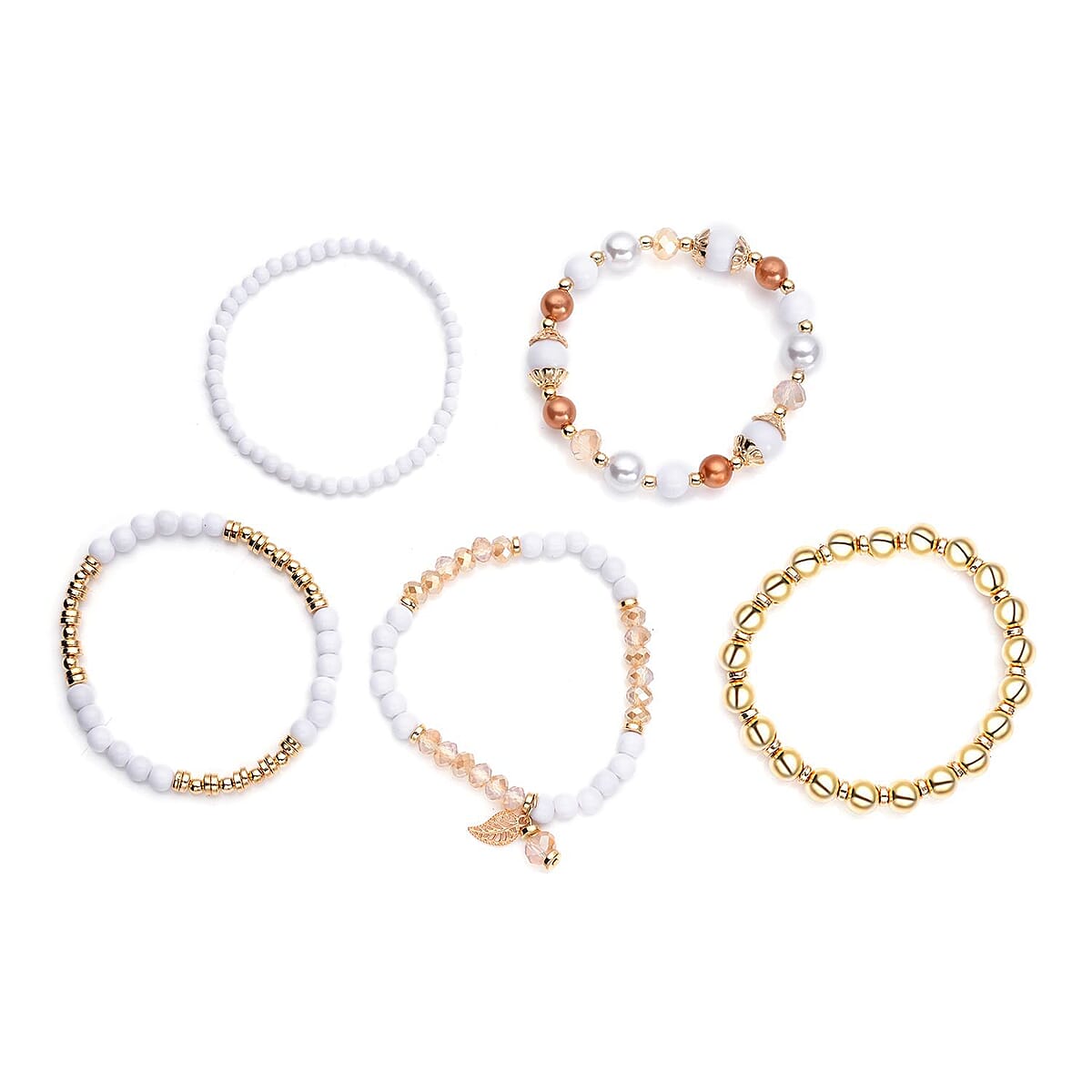 Strada Champagne Crystal Japanese Movement Watch with Silver Faux Leather Strap (40mm) (5.25-7In) and Set of 5 White with Multi Beaded Stretch Bracelet image number 6