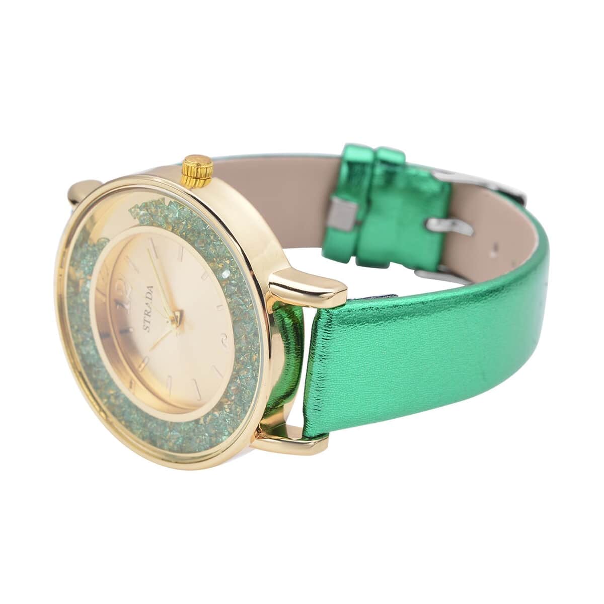 Strada Green Crystal Japanese Movement Watch with Green Faux Leather Strap (40mm) (5.25-7In) and Set of 5 Green with Multi Beaded Stretch Bracelet image number 4