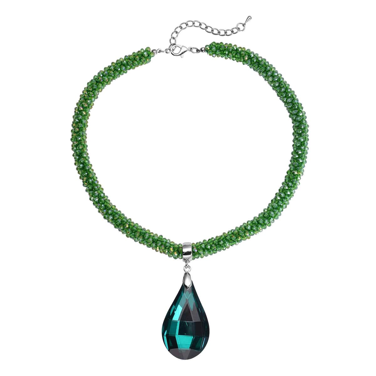 Simulated Emerald Pendant with Beaded Necklace 18-20 Inches in Silvertone image number 0
