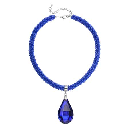 Simulated Blue Sapphire Pendant with Beaded Necklace 18-20 Inches in Silvertone image number 0