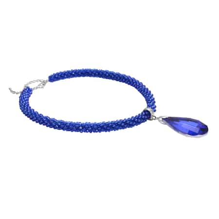 Simulated Blue Sapphire Pendant with Beaded Necklace 18-20 Inches in Silvertone image number 2
