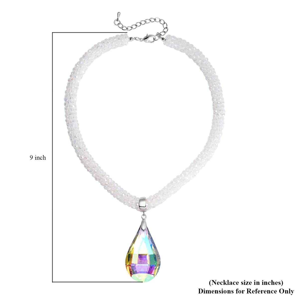 Simulated White Mystic Quartz Pendant with Beaded Necklace 18-20 Inches in Silvertone image number 5