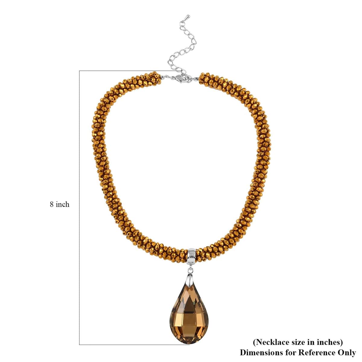 Simulated Champagne Quartz Pendant with Beaded Necklace 18-20 Inches in Silvertone image number 5