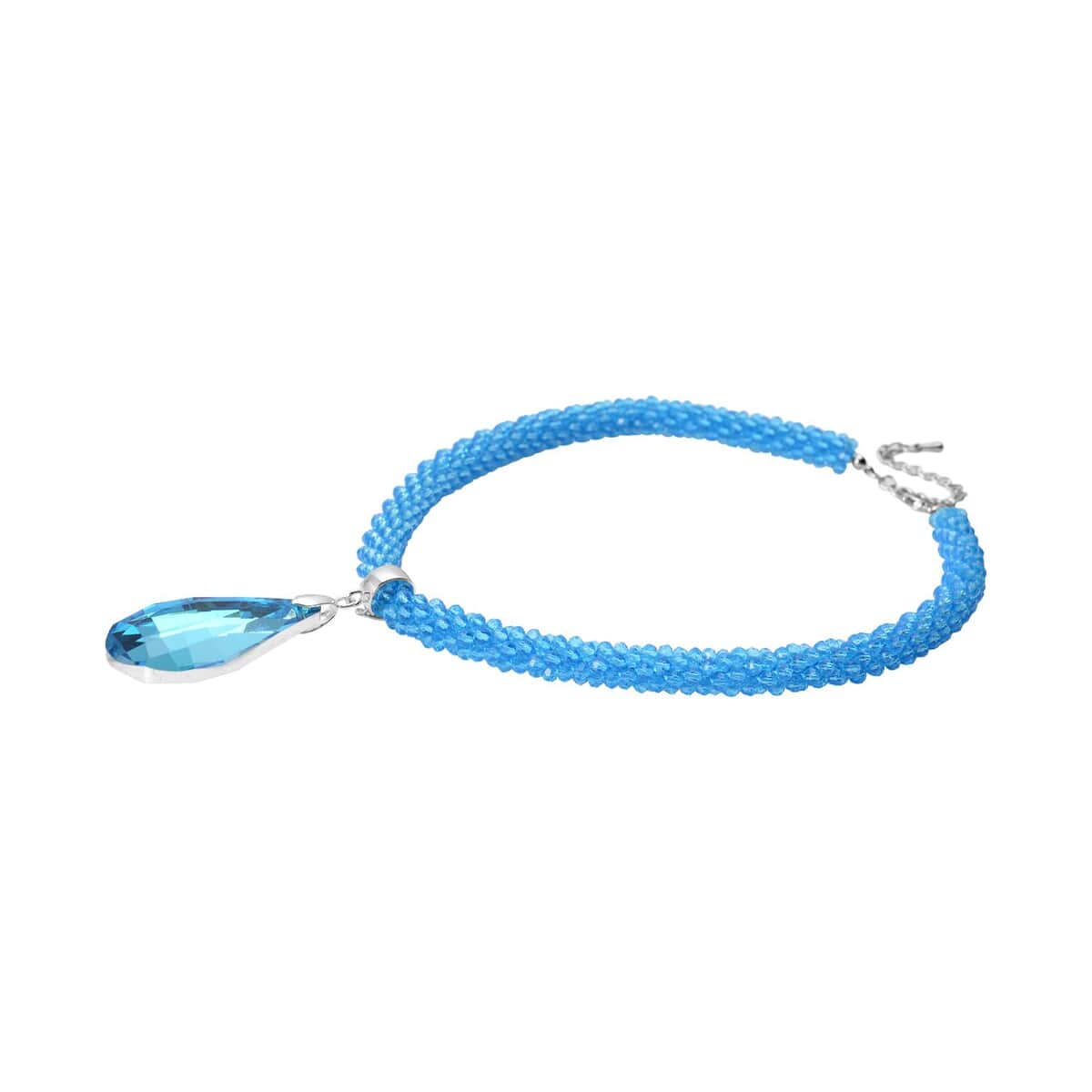 Simulated Blue Topaz Pendant with Beaded Necklace 18-20 Inches in Silvertone image number 2