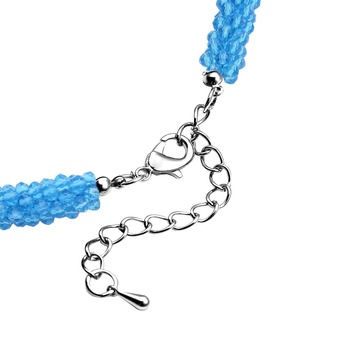 Simulated Blue Topaz Pendant with Beaded Necklace 18-20 Inches in Silvertone image number 4