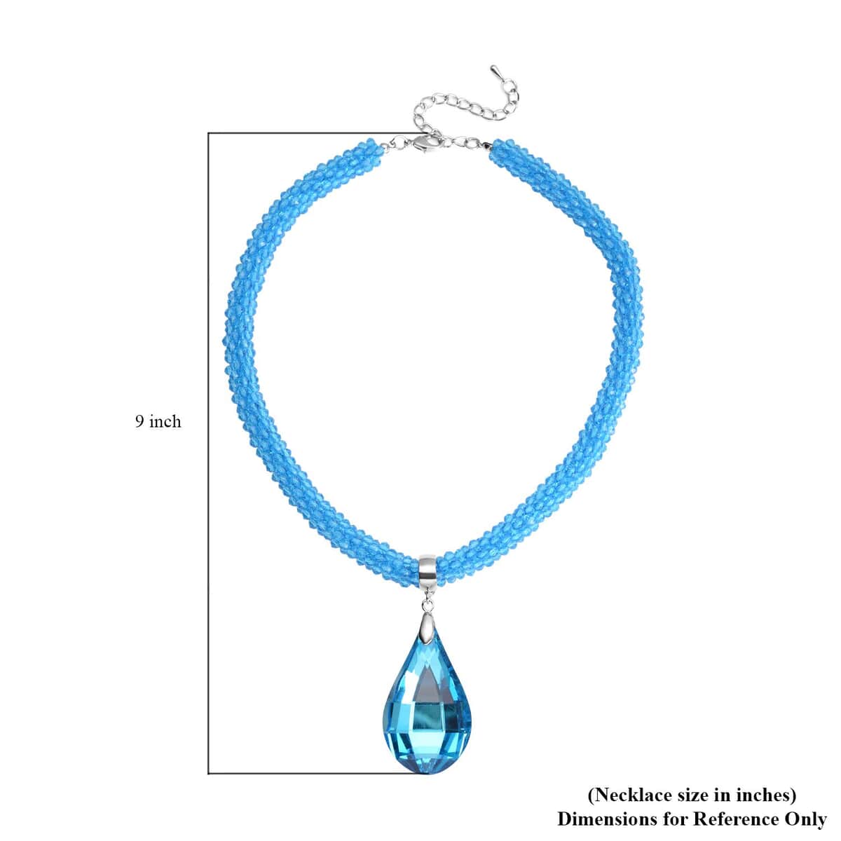 Simulated Blue Topaz Pendant with Beaded Necklace 18-20 Inches in Silvertone image number 5
