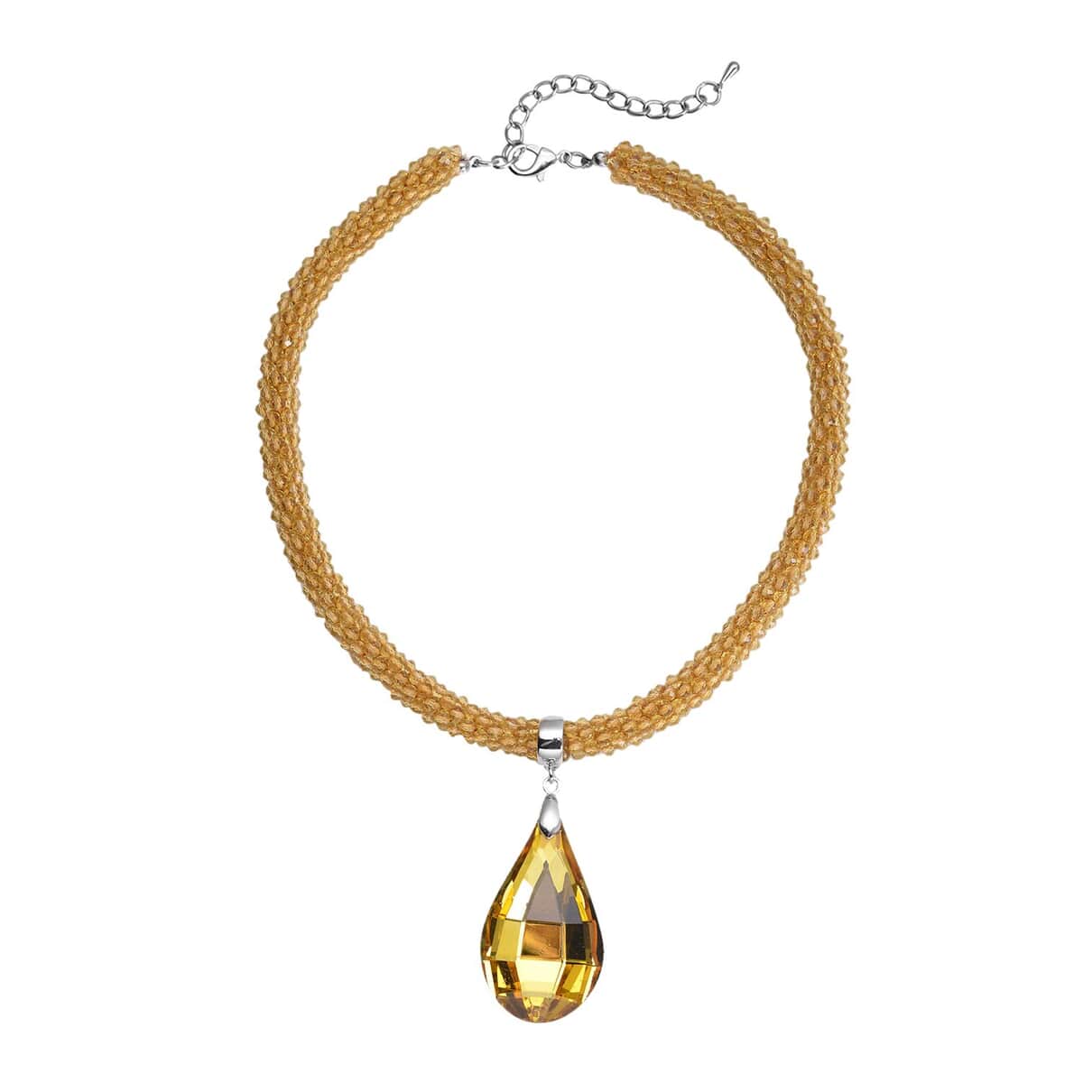 Simulated Citrine Pendant with Beaded Necklace 18-20 Inches in Silvertone image number 0