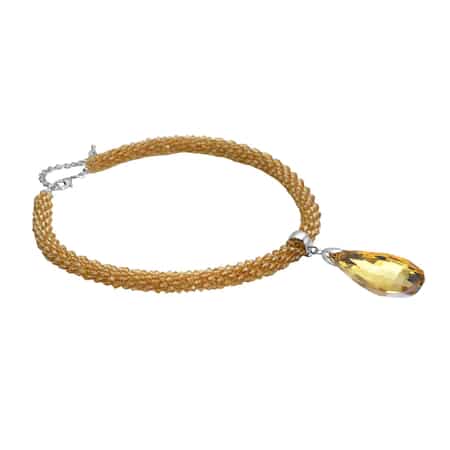 Simulated Citrine Pendant with Beaded Necklace 18-20 Inches in Silvertone image number 2