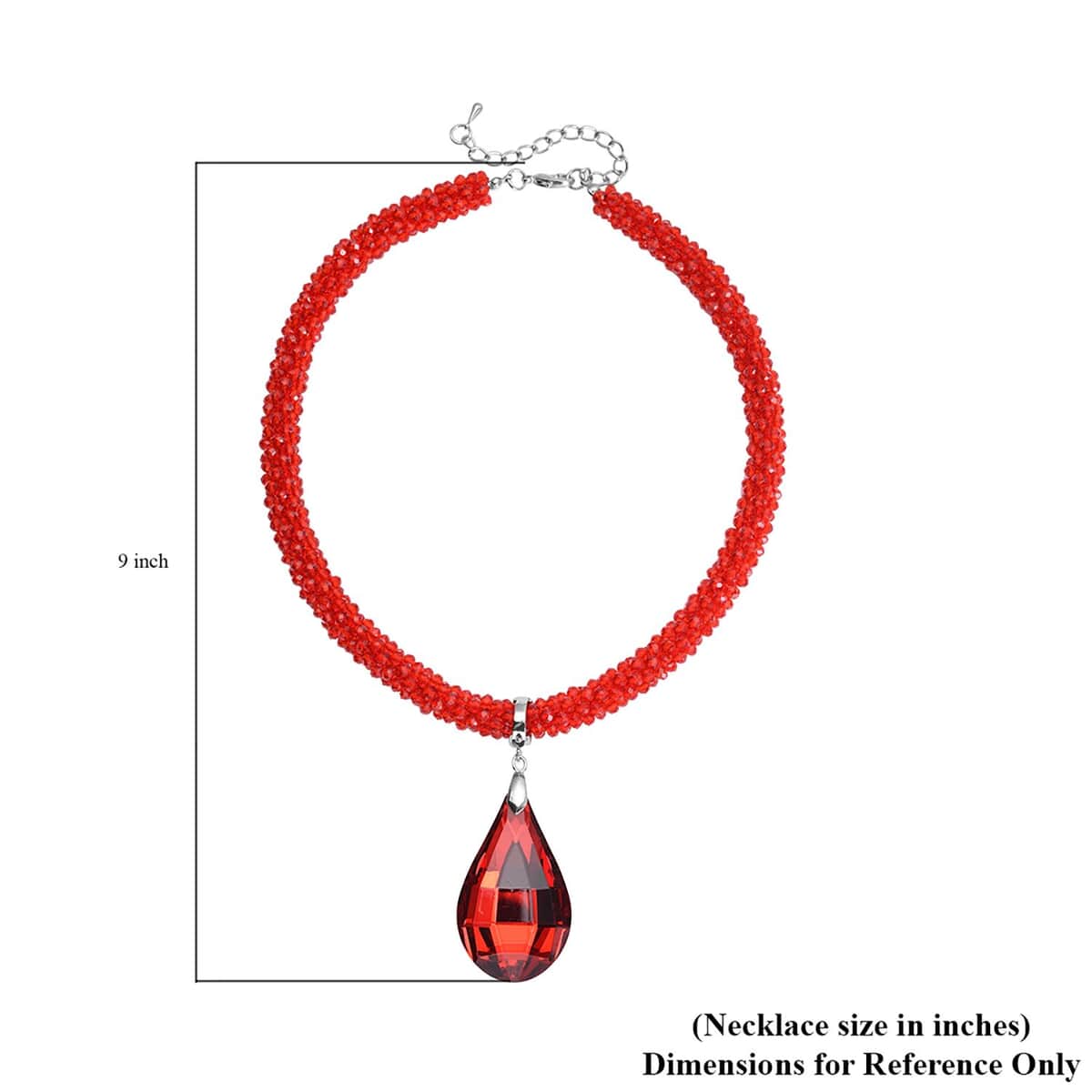 Simulated Ruby Pendant with Beaded Necklace 18-20 Inches in Silvertone image number 4