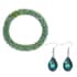 Simulated Emerald Beaded Stretch Bracelet and Drop Earrings in Silvertone image number 0