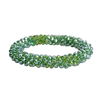 Simulated Emerald Beaded Stretch Bracelet and Drop Earrings in Silvertone