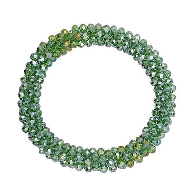 Simulated Emerald Beaded Stretch Bracelet and Drop Earrings in Silvertone