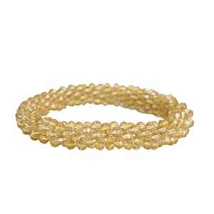 Simulated Citrine Beaded Stretch Bracelet and Drop Earrings in Silvertone