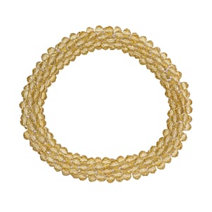 Simulated Citrine Beaded Stretch Bracelet and Drop Earrings in Silvertone