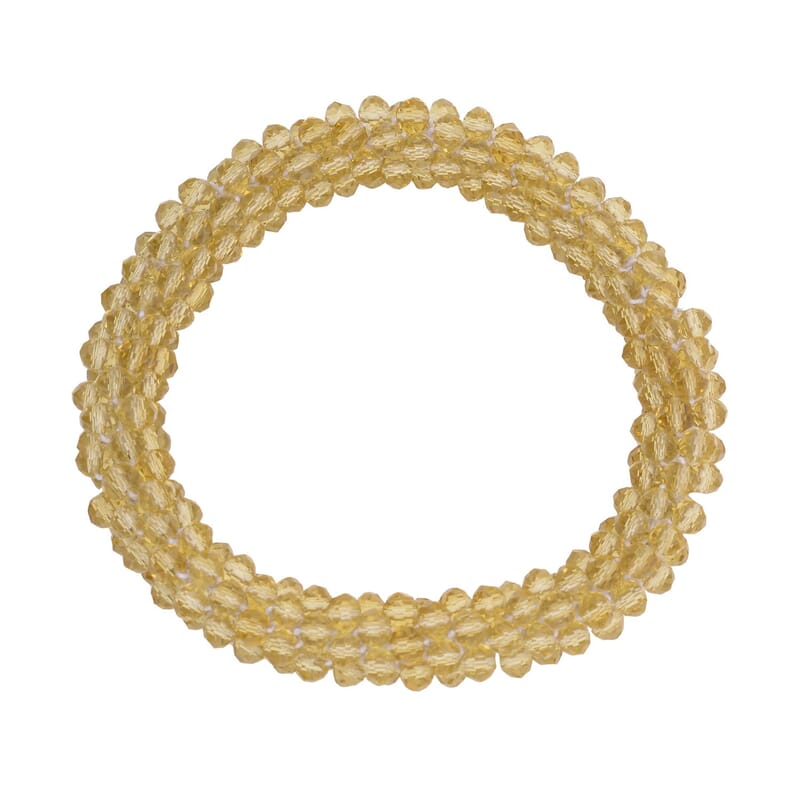 Simulated Citrine Beaded Stretch Bracelet and Drop Earrings in Silvertone