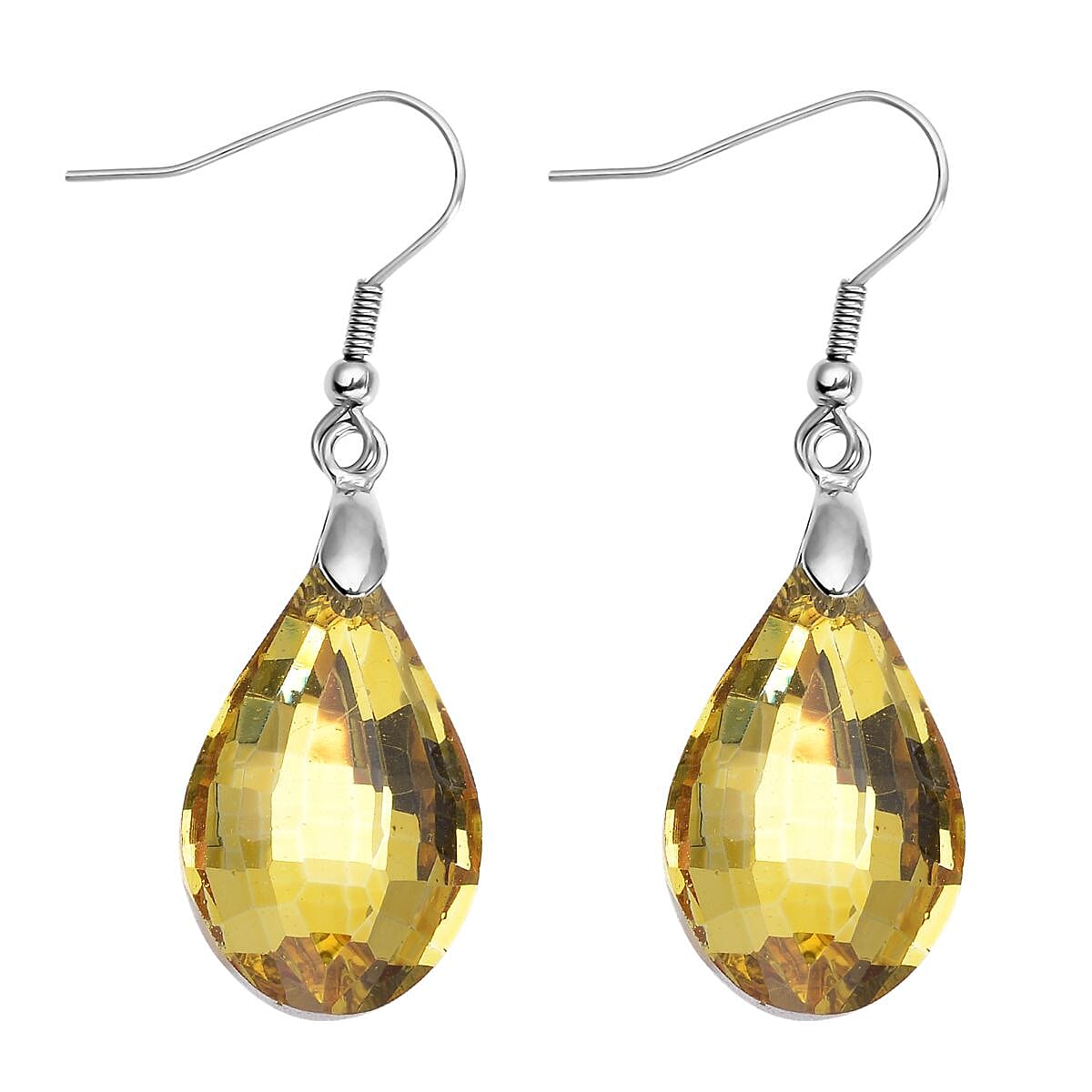 Simulated Citrine Beaded Stretch Bracelet and Drop Earrings in Silvertone